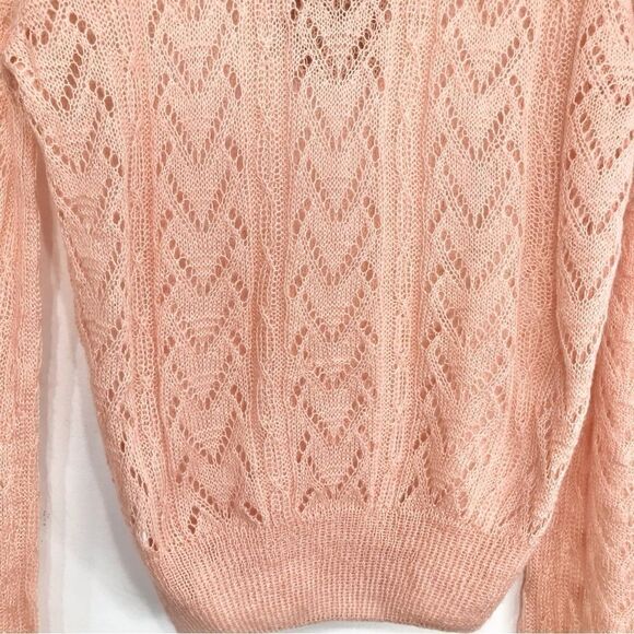 Listicle Pale Pink Ruffle Yoke Feminine Romantic Open Knit Pullover Sweater NEW - Picture 10 of 16